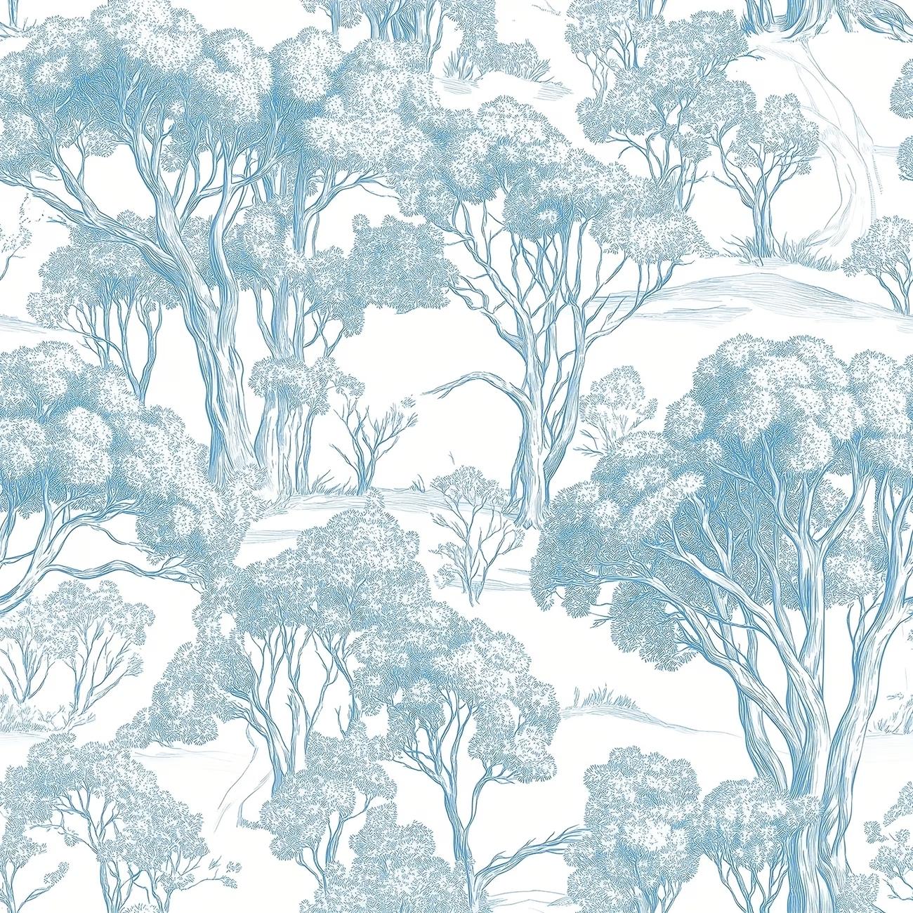 Light Blue Toile Peel and Stick Wallpaper, Renter Friendly Removable Floral Wallpaper, Mould-Proof for Living Room, Wedding Season Gift