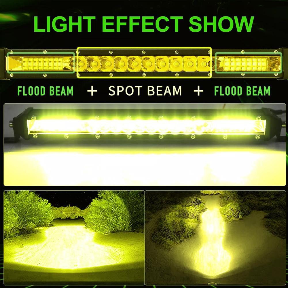 20 Inch 156W Amber LED Light Bar, Spot Flood Combo Beam LED Drivin Lamp, Off Road Lights LED Work Light for Outdoor