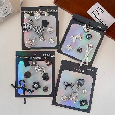 Fashion Cartoon Clog Charms Cute Crocs accessories, Charms with bows, hearts, chains, Fun dopamine shoe decorations in pink, sliver, white & black