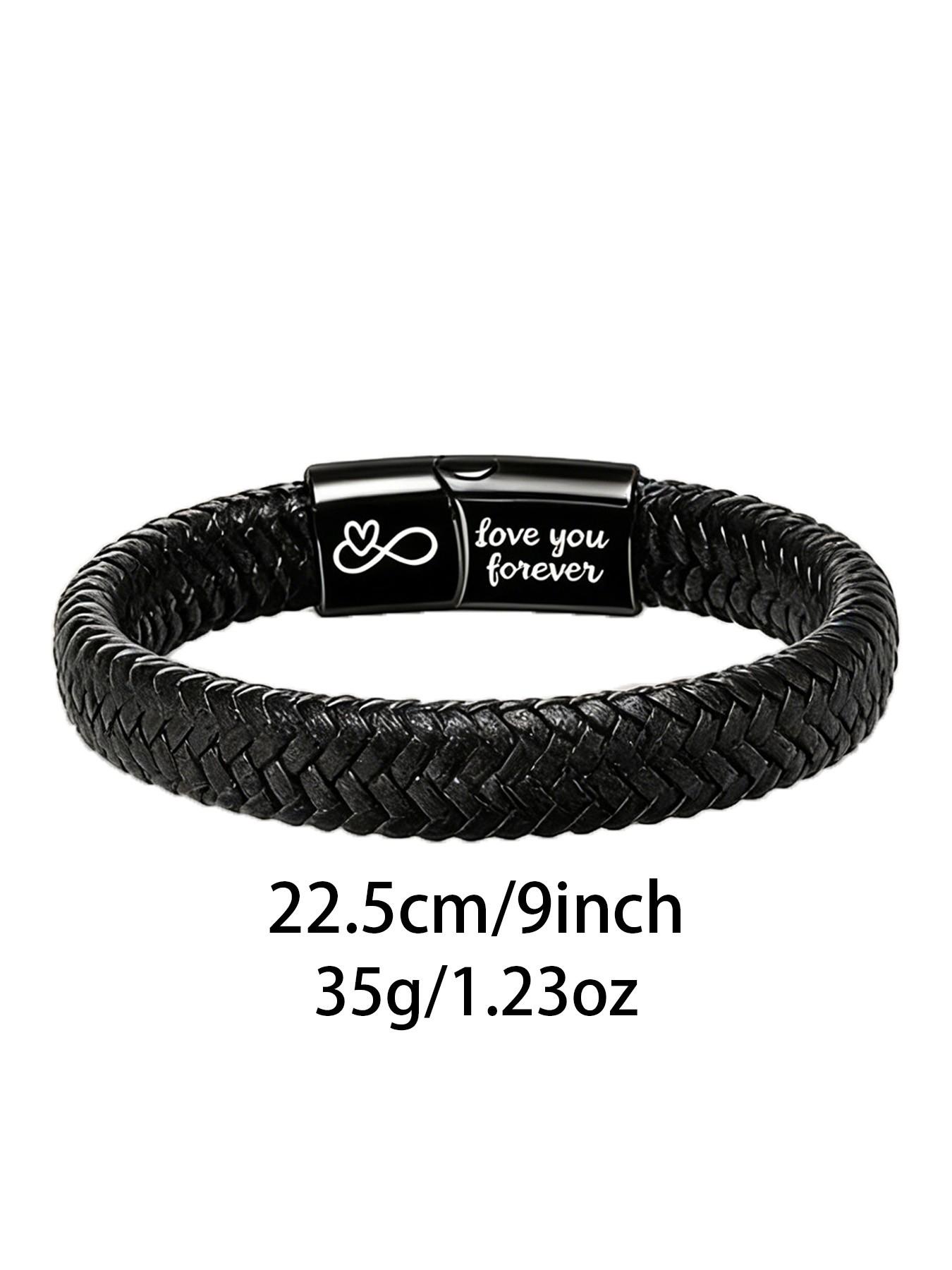 6-Piece Leather Bracelets for Men, Stackable Retro Bangles with Stainless Steel Clasp, Perfect Family Gift Set with Sentimental Cards