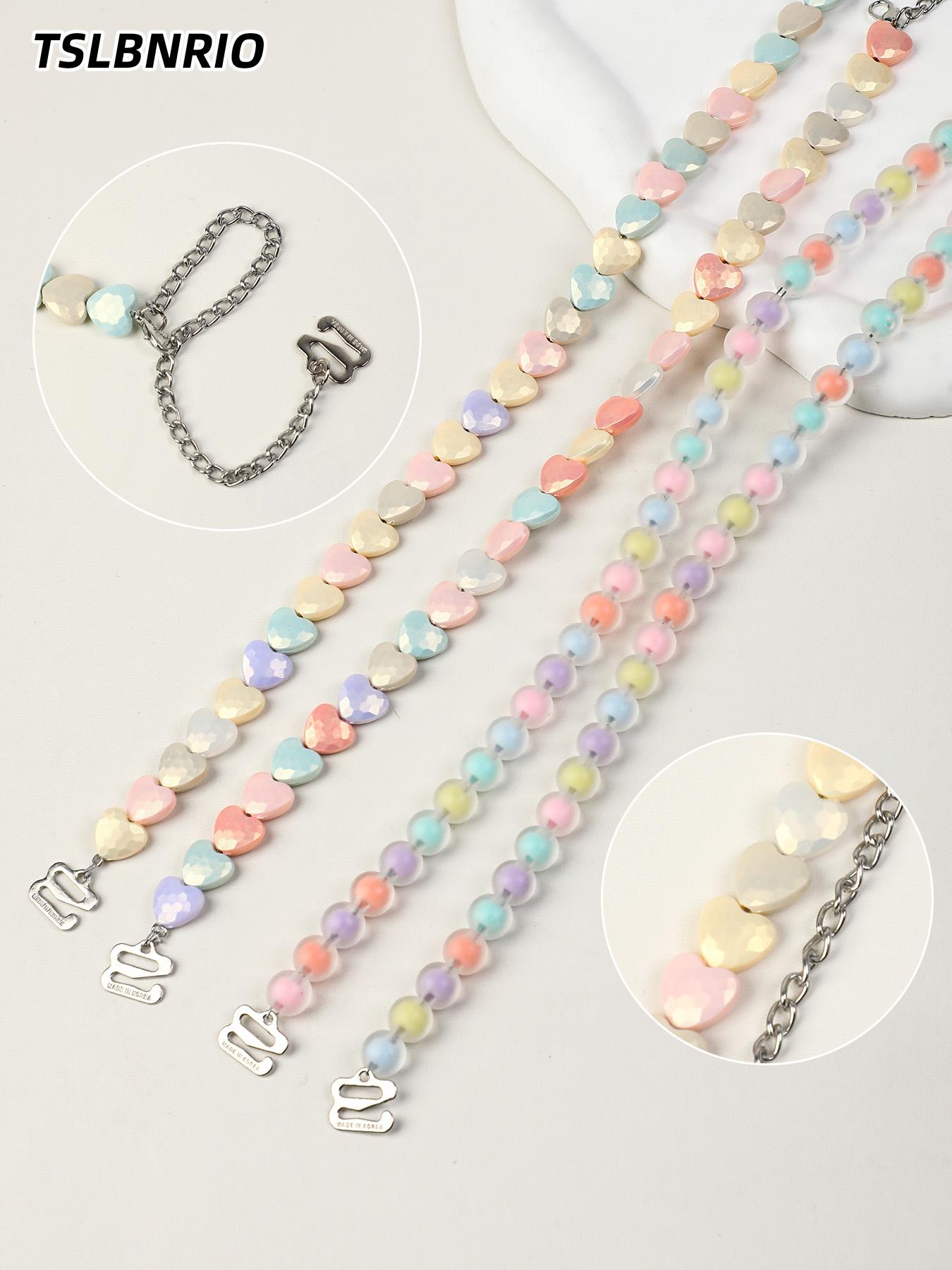 Macaron-colored heart-shaped round bead bra straps, candy-hued resin-beaded invisible lingerie straps, non-slip and wearable as an exposed accessory—perfect for everyday outfits and summer styling.