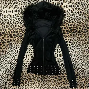 Women's 2025 Gothic Aesthetic Autumn Winter Fur Collar Hoodie Casual Slim Chic Design Cardigan Sweatshirt 2000s Harajuku Clothes