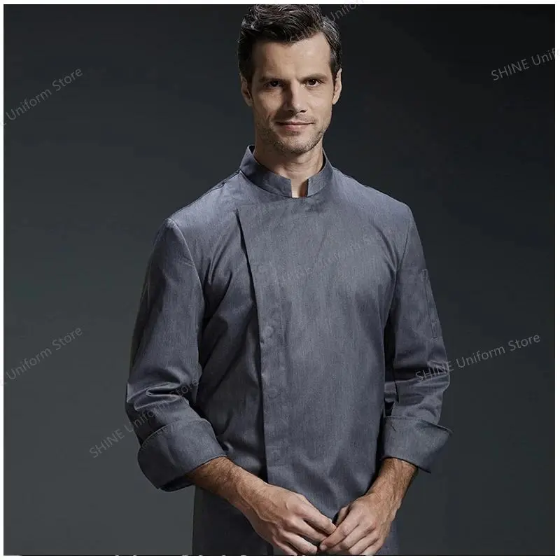 grey chef uniform full sleeve chef Jacket Hotel restaurant work coat Bakery Breathable Cooking clothes chef's outfit top logo