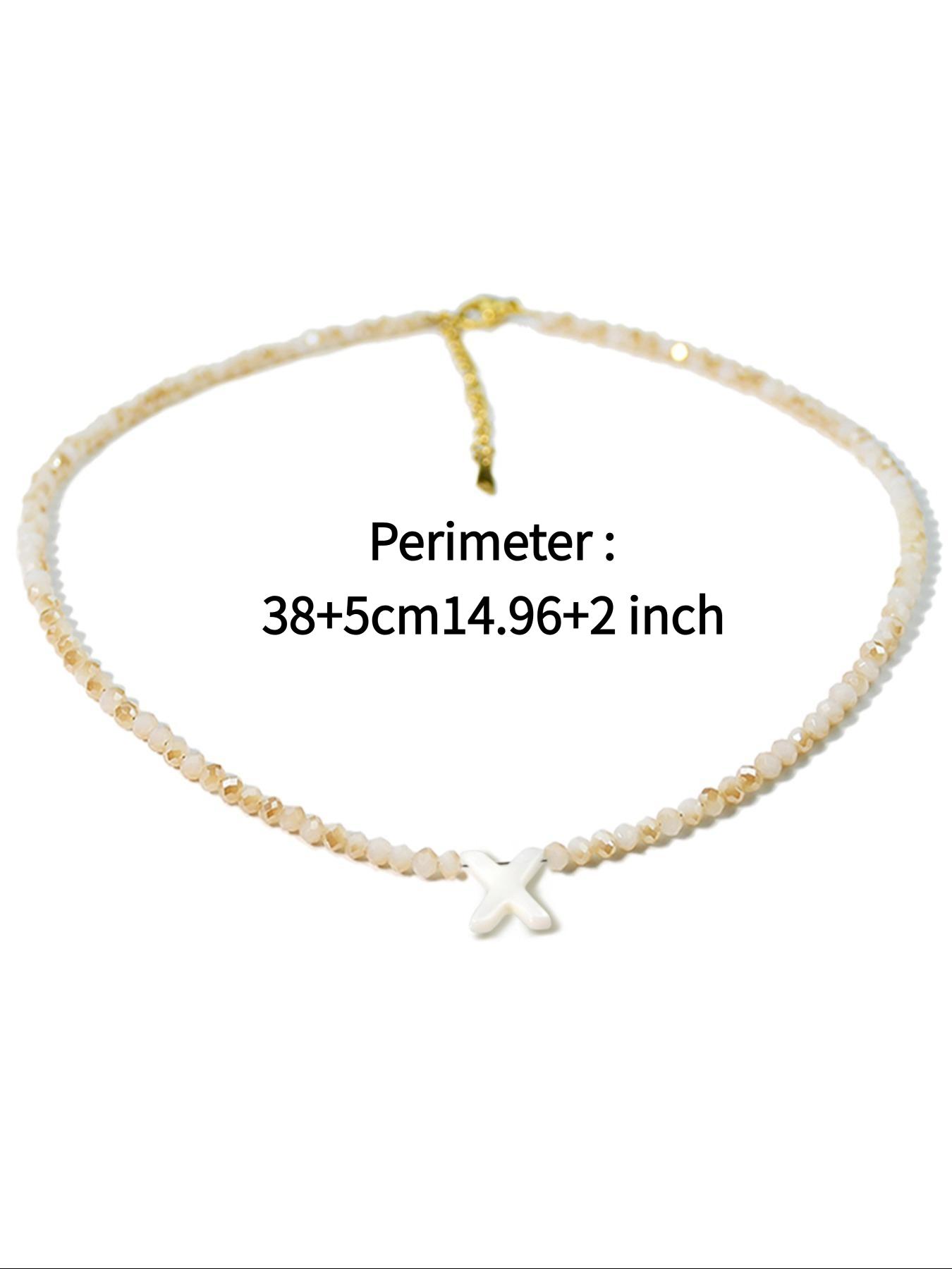 Elegant Shell Letter Pendant Necklace with Artificial Crystal Beaded Chain, Stylish Stainless Steel Jewelry, Perfect Fashion Accessory for All Seasons & Gifting