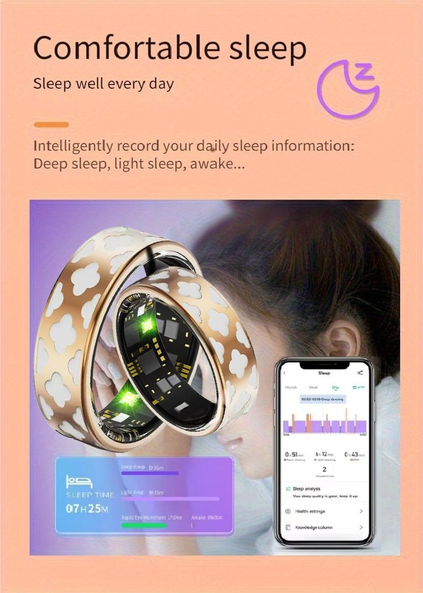 Rose Gold Enamel Rhombus Smart Ring, Blood Pressure, Oxygen, Sleep, Heart Rate, Step Counter, Waterproof, Health Monitor, Party Essential