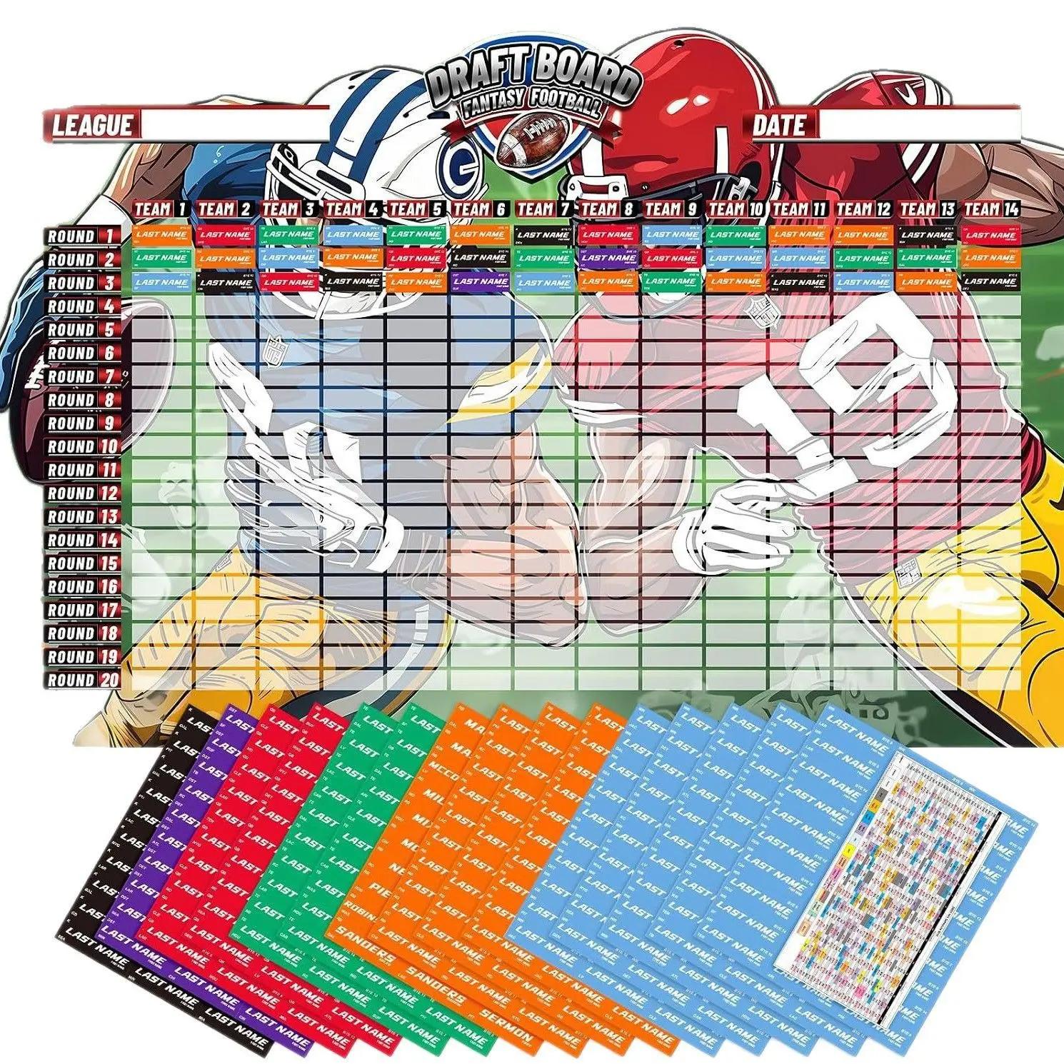 Extra Large Fantasy Football Draft Board Kit 2026-2027, Classic Version Fantasy Football Draft Board Offline League Draft Party Event, League Drafting Event, Football Game League Player