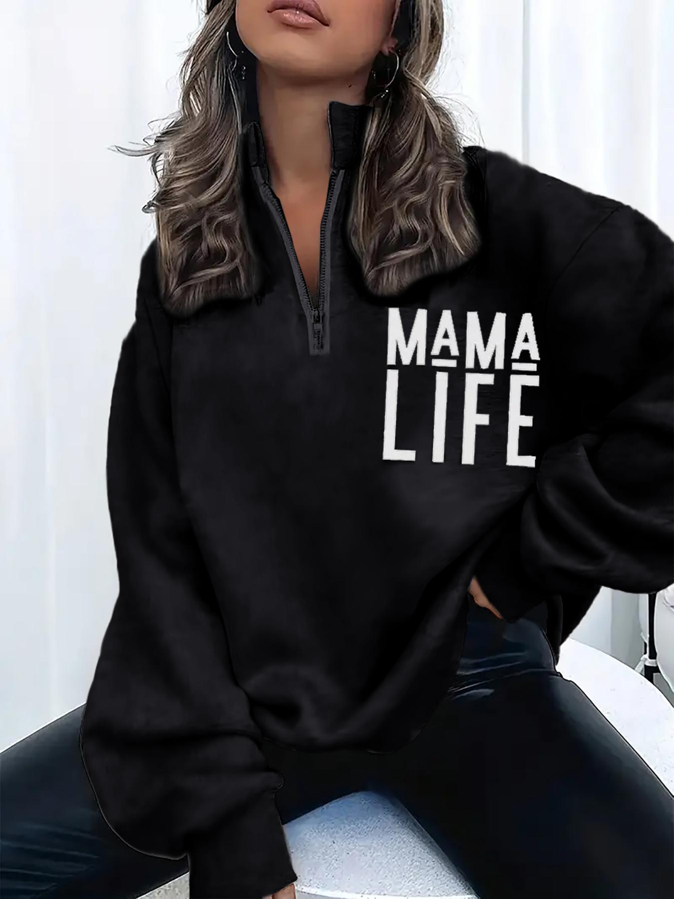 Women's Half-Zip Print Sweatshirt, Loose Long Sleeve Letter Print Pullover, Casual Fashion for Daily Wear, Comfortable and Stylish