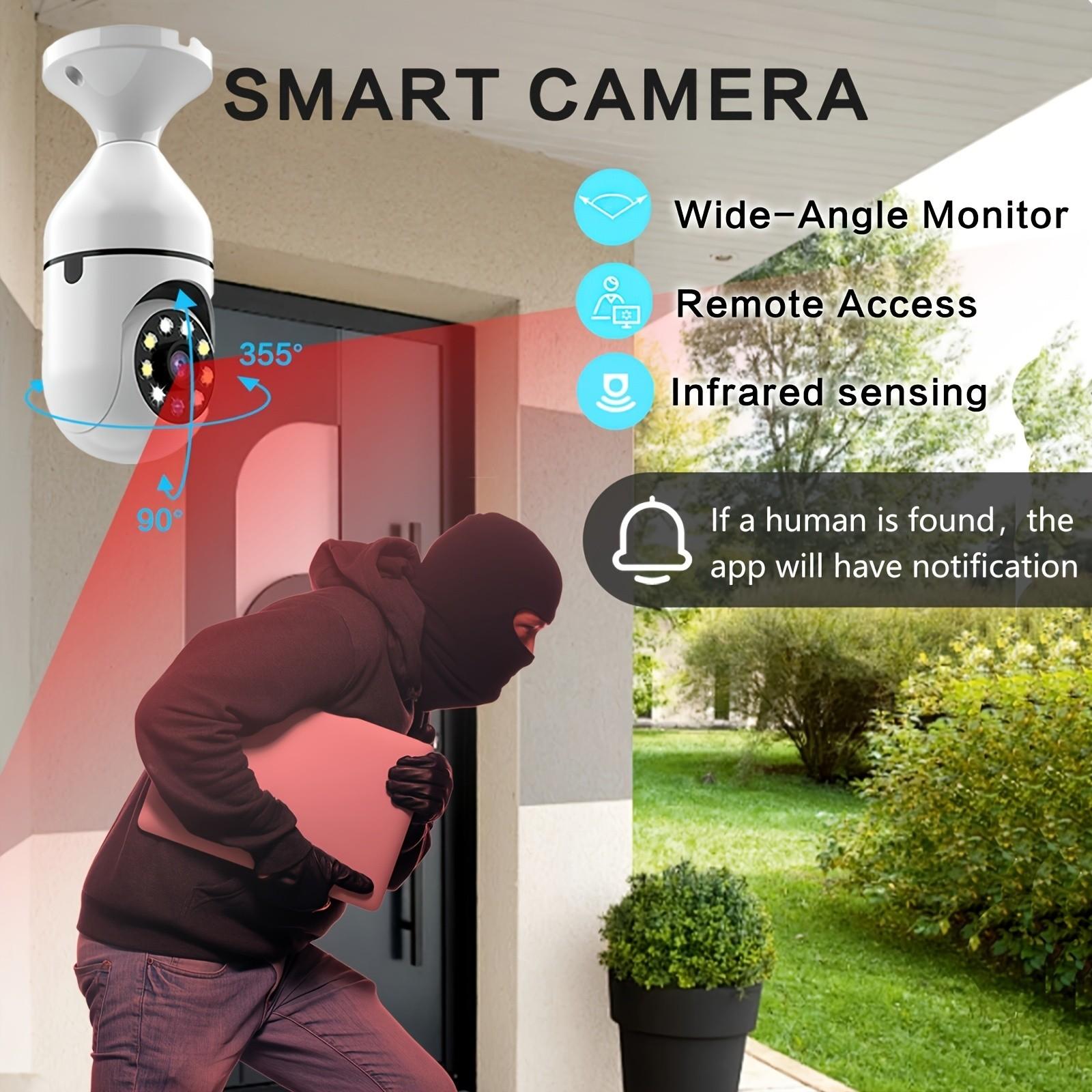 Light Bulb Security Camera, 360° Pan/Tilt WiFi Home Surveillance Cam with Full Color Night Vision, Two-Way Audio, Motion Detection, Waterproof for Indoor Outdoor E27 Socket