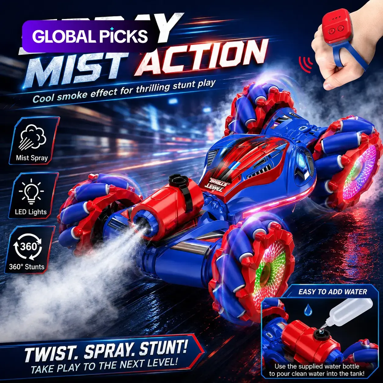 4WD Gesture Sensor RC Stunt Car, Off-Road Climbing Deformation Drift Remote Control Truck with Light, Ideal Gift for Birthday Holiday #GLOBAL PICKS