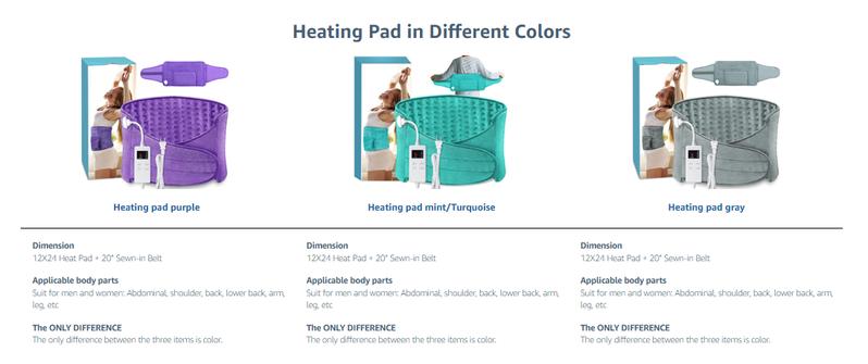 Heating Pad for Back Pain Relief Electric Heating Pad Wrap for Period Cramps Lower Back Neck Shoulders Pain Relief 6-Hour Auto Shut Off 12x24 Heated Pad + 20" Belt Adjustable 4 Timer 6 Heat Level