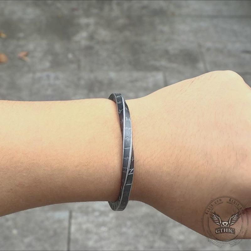 GTHIC Unisex Viking Runes Twist Cuff Bracelet Stainless Steel Fashion Jewelry Daily Birthday Gift