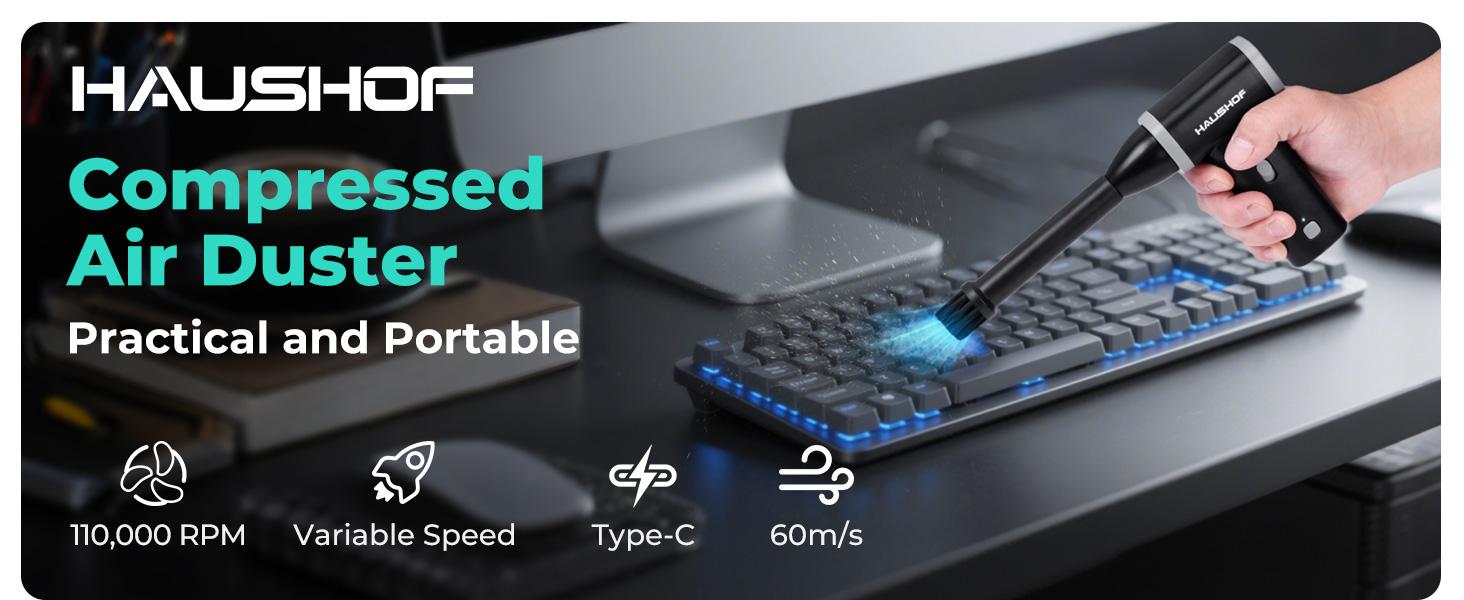 #SpringGlowUp HAUSHOF 8V Mini Electric Air Duster-110,000RPM High Power Compressed Air blower, Rechargeable Brushless Motor Durable Cleaner, Variable Speed Dust Blower for Computer, PC Keyboard, Electronics, Car... #SpringGlowUp HAUSHOF 8V Mini Electric Air Duster-110,000RPM High Power Compressed Air blower, Rechargeable Brushless Motor Durable Cleaner, Variable Speed Dust Blower for Computer, PC Keyboard, Electronics, Car...