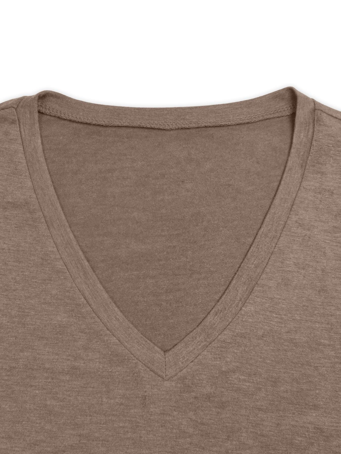 Color Cotton V-Neck Short Sleeve T-Shirt, Casual Fitted Solid Pattern, All Seasons Wear, Comfortable and Stylish