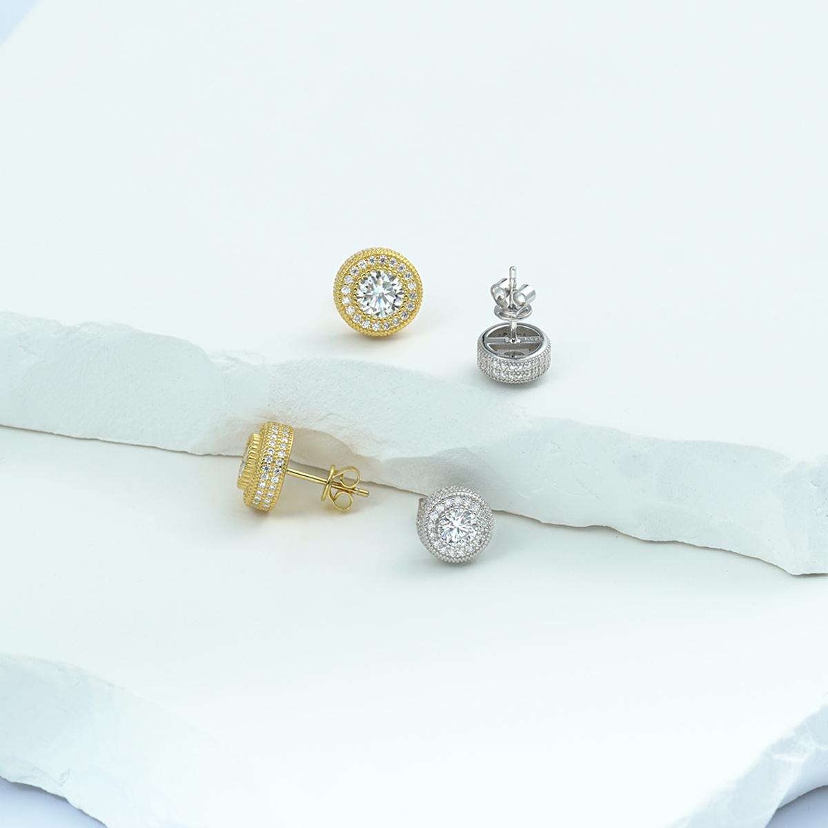 Delzzad Round VVS Synthetic Moissanite Hip Hop Iced Out Halo Stud Earrings Synthetic Moissanite Jewelry Perfect Birthday Anniversary Gift for Women Accessories Men Studearrings