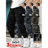 3 piece Men's Tactical Work Pants, Outdoor Camouflage Design, Training, Multi Pocket Pants, Hiking and Camping, Lightweight, Breathable, Quick Drying Sports Pants
