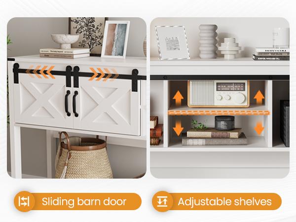 RoyalCraft Entryway Table with Storage, 46" Modern Farmhouse Console Table with Sliding Barn Door, Wood Rustic Sofa Table with Adjustable Shelf for Hallway, Living Room, Foyer