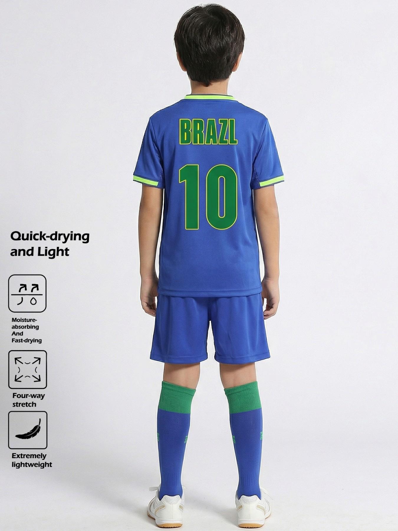 Brazilian Style Football Jersey Set, Unisex Quick-Dry Soccer #10, Moisture-Wicking Sportswear for Training, Activities, Casual Wear