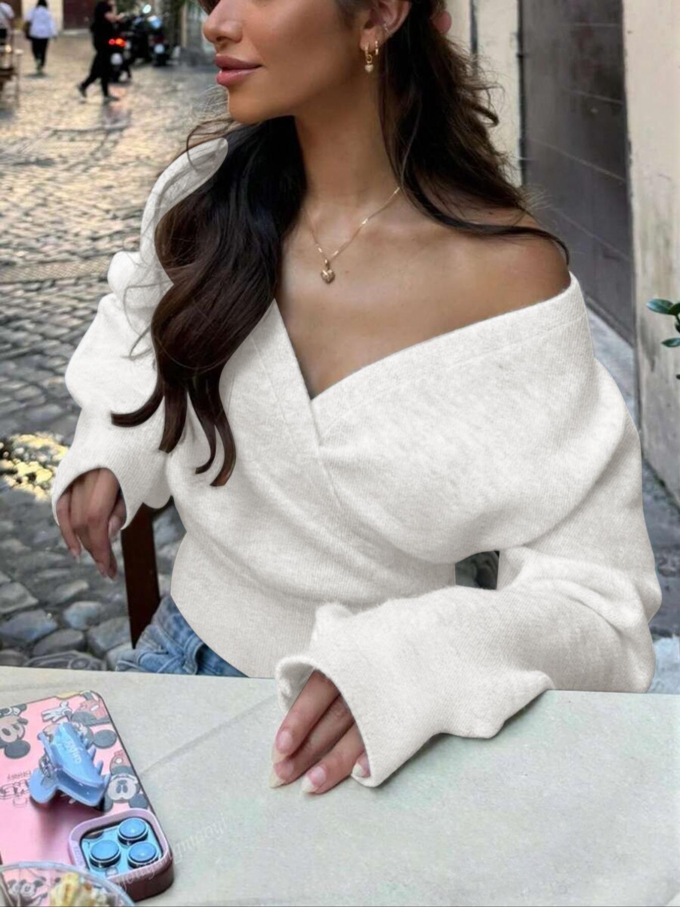 Women's Fall Winter Knitted Fitted Wrap Sweater Knitwear, Casual Home Office Travel Essential, Versatile for Various Occasions