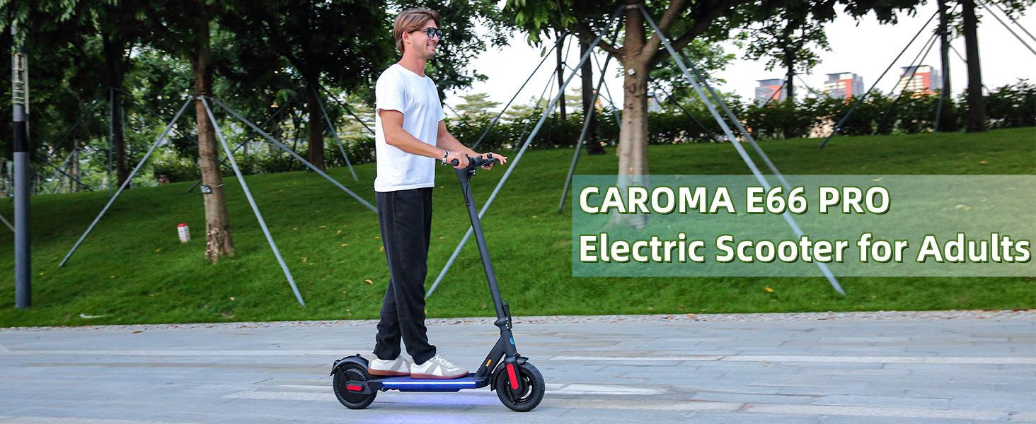 CAROMA Adult Commuter Foldable Electric Scooterr, 500W Motor, 10-inch Solid Tires, 300 lb Max Load, with Cruise Control, Dual Braking System and Shock Absorbers
