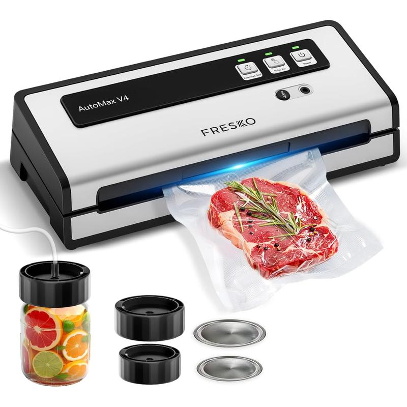 FRESKO AutoMax V4 Mason Jar Vacuum Sealer Machine, Automatic Food Sealer with Double Heat Seal, Includes Bags & Accessory Set