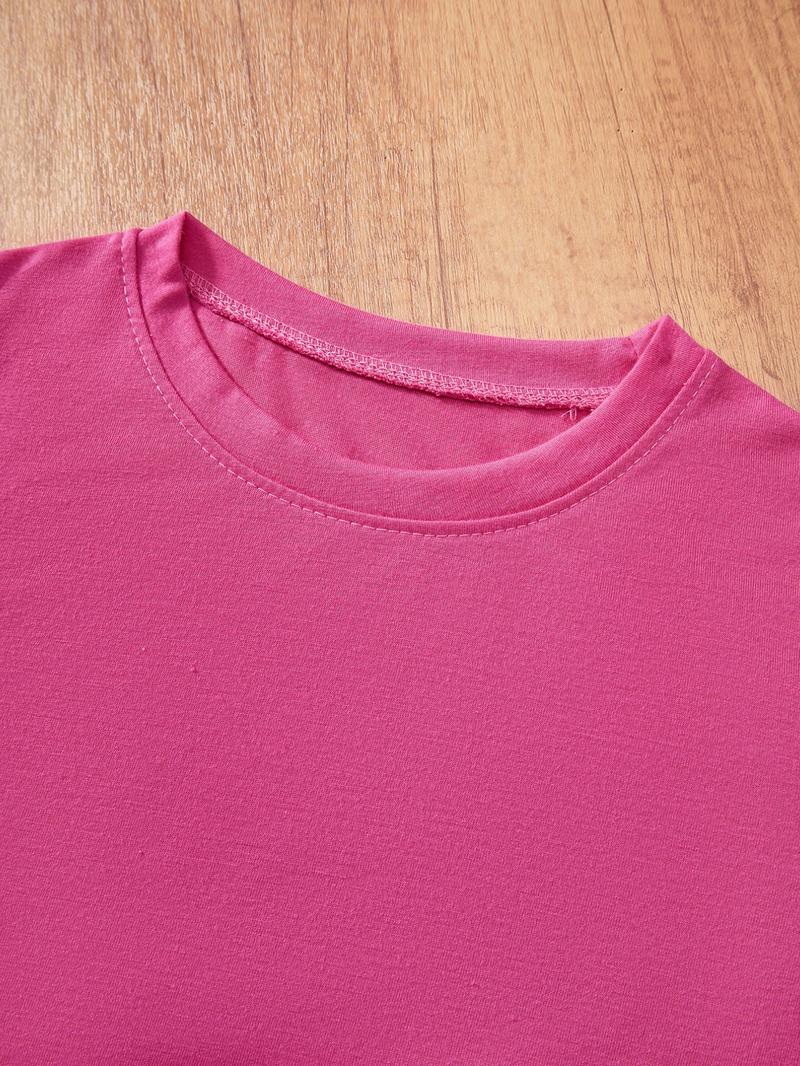 Girls' Kpop Print 2-Piece Set, Casual Sporty Short Sleeve Top & Bell Bottom Pants, Comfortable Elastic Waist, Spring Summer