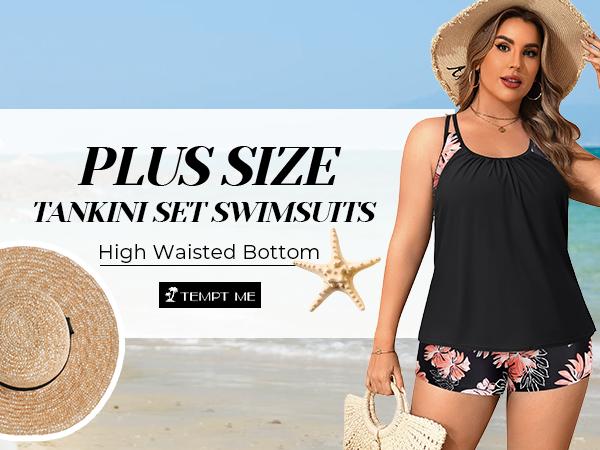 Tempt Me Women Plus Size Tankini Swimsuits - Two Piece Tummy Control Bathing Suits with Shorts Swimwear