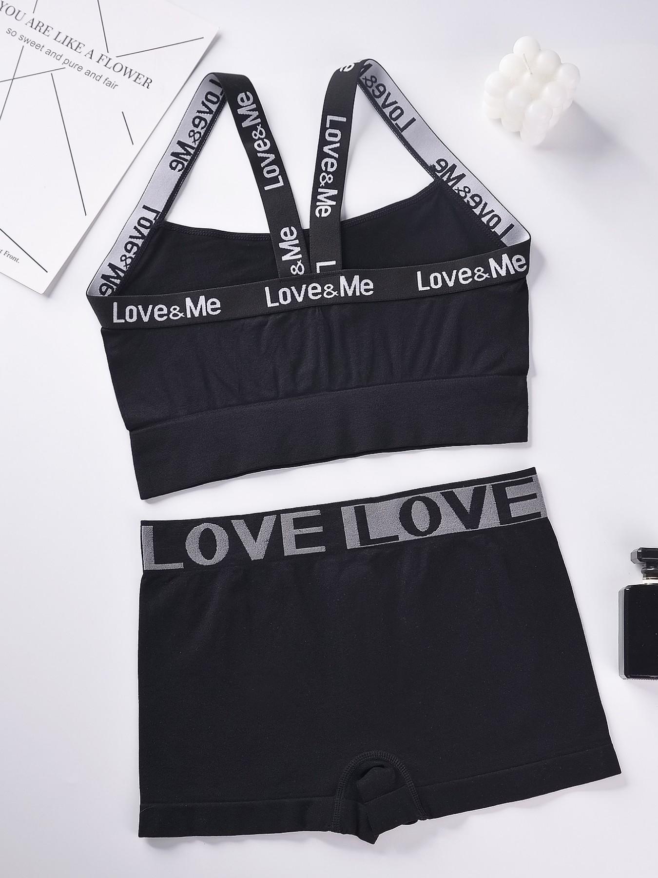 Love Letter Bra Set, Seamless Back Sports Bras & Panties Combo, High Elastic Breathable No Steel Cup, All Seasons Fitted Suit