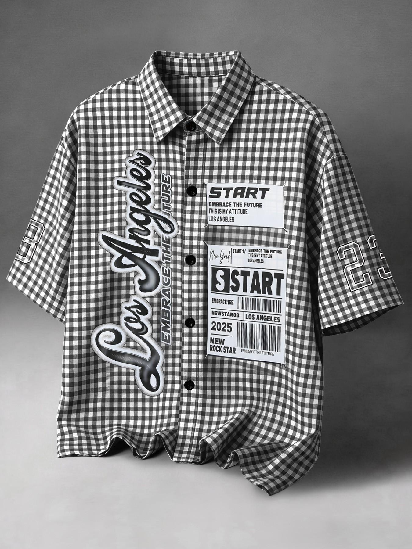 Vintage School Team Style Los Angeles Vertical Striped Baseball Shirt Men's T-Shirt, Streetwear Loose Fit Plaid Short Sleeve Top