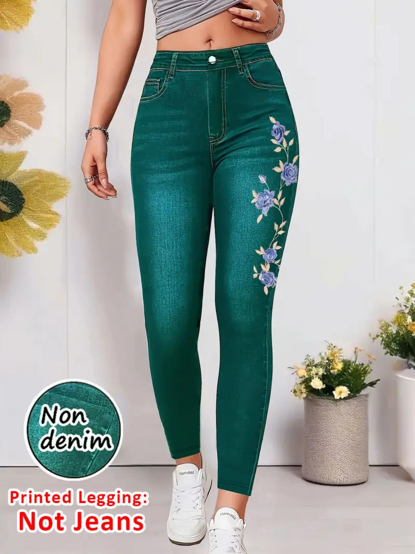 【Printed Legging - Not Denim Fabric】Women's Faux Denim Skinny Tight Pants, Jeans Print Women's Bottoms, Casual Fit All Seasons, Comfortable and Stylish