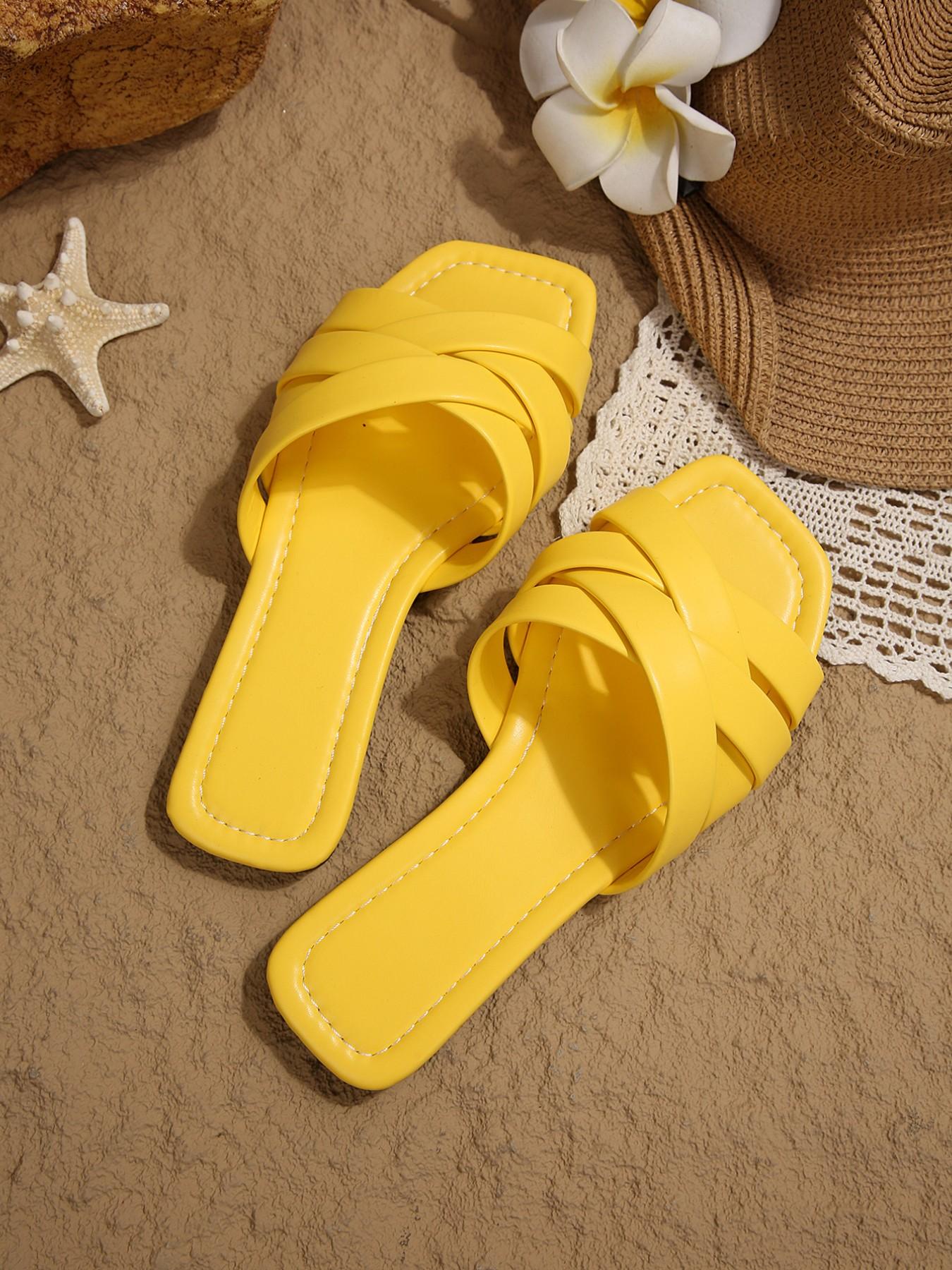 Women's Flat Square Toe Cross-Over Braided Slip-On Shoes, Comfortable Outerwear Footwear, Stylish and Practical Design for Daily Wear