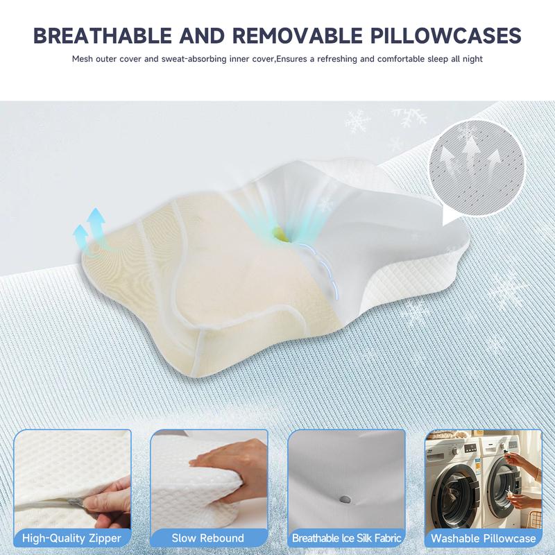 Z-Hom Cervical Memory Foam Pillow for Neck & Shoulder Pain Relief, Contour Ergonomic Design, OEKO-TEX & CertiPUR-US Certified, Breathable, Washable Cover, High Resilience Foam, All-Season Comfort, Ideal for Side, Back, Stomach Sleepers