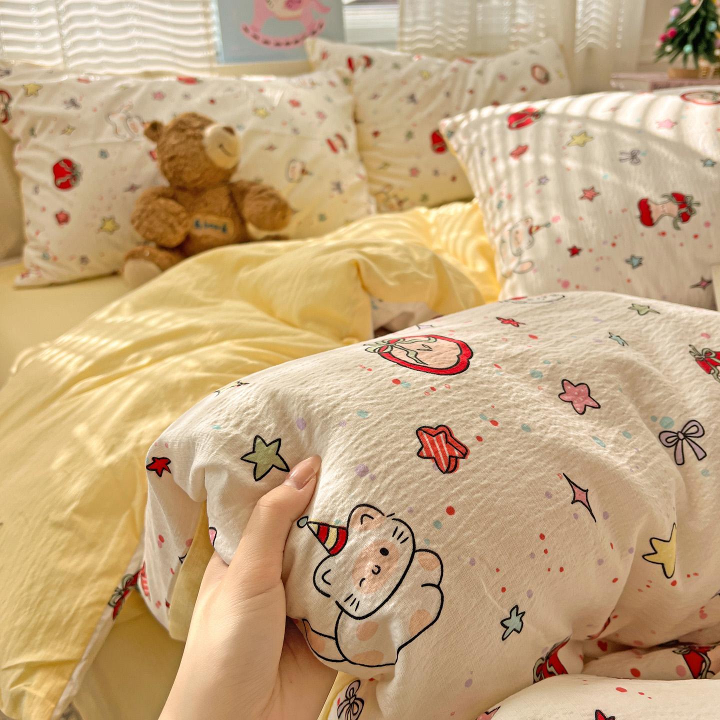 4pcs Double Layer Soft Bedding Set, Cartoon Sheet Set, Single Person Three-Piece, Suitable for Bedroom, Guest Room, Dormitory