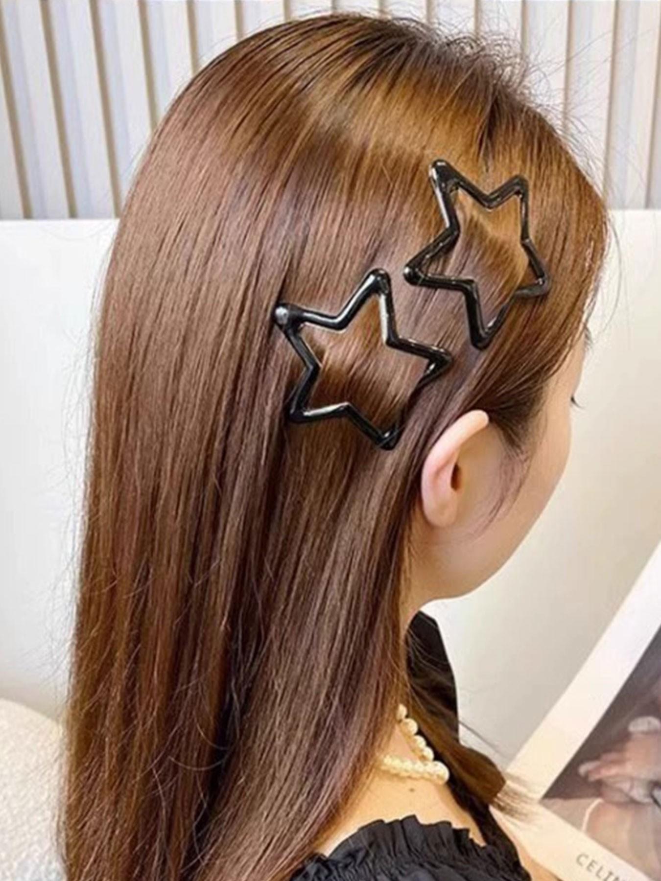 5 Pcs Set Random Color Metal Star Hair Clips, Cute Fashion Accessory for All Seasons, Stylish Side Bangs Decorative Headwear