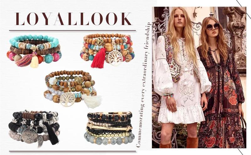 LOYALLOOK 6 Sets Bohemian Stackable Bead Bracelets for Women Stretch Bohemian Style Stretch Multilayered Boho Bracelet Set LOYALLOOK 6 Sets Bohemian Stackable Bead Bracelets for Women Stretch Bohemian Style Stretch Multilayered Boho Bracelet Set