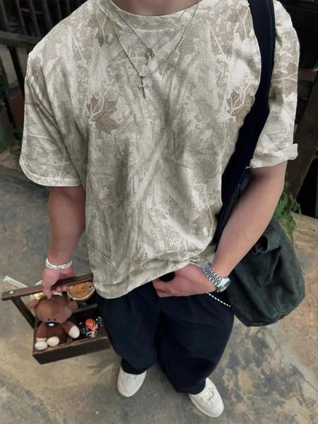 Unisex Camouflage Tree Branch Print T-Shirt, Short Sleeve Casual Summer Top, Fitted Style, Trendy Fashion for Daily Wear