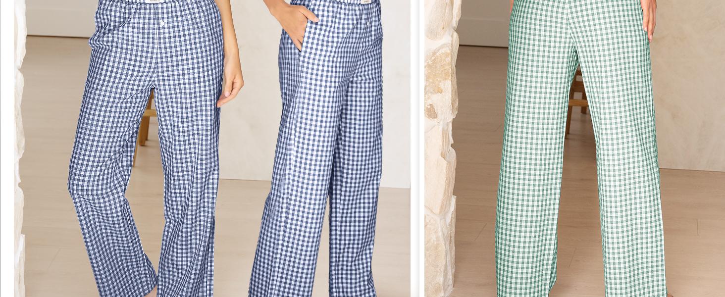 ANRABESS Womens Striped Gingham Pants 2025 Pajama Lounge Boxer Pants Cute Comfy PJ Bottoms with Pockets Fall Y2K Outfits
