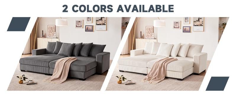 【4-5Packages】 101.6" Deep Seat Modular Sectional Sofa, Comfy Corduroy Sectional Couches for Living Room, L-Shaped Upholstered Cloud Couch with Chaise, Widened Armrests for 4 People