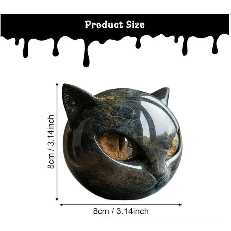 Cat Stone Sculpture Figurine, Handcrafted Marble-Look Resin Statue Decorations, Amber Eyes, Elegant Shelf Decor for Home or Office