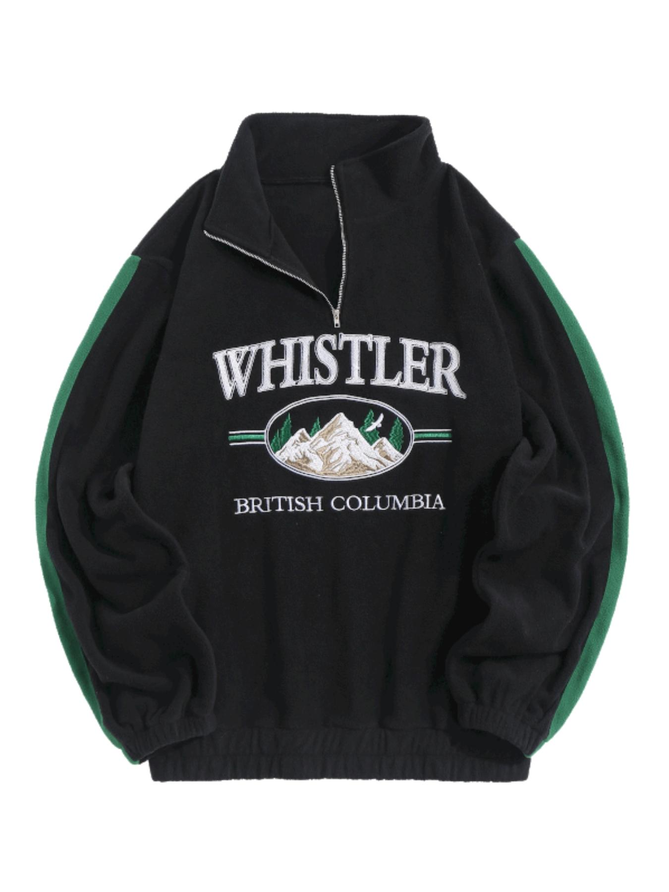 ZAFUL Letter Embroidery Contrast Patch Polar Fleece Sweatshirt, Casual Fit, Spring & Fall Wear, Moderate Thickening, Kint Style, Casual Soft Sweatshirt