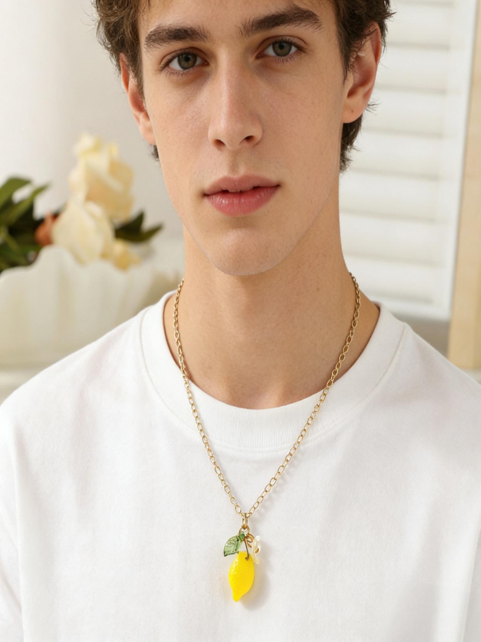 Fresh Sweet Fruit Lemon Flower Leaf Pendant Necklace, Adjustable Metal Chain, Cute Design, Perfect Gift for Birthday, Mother's Day, Friends