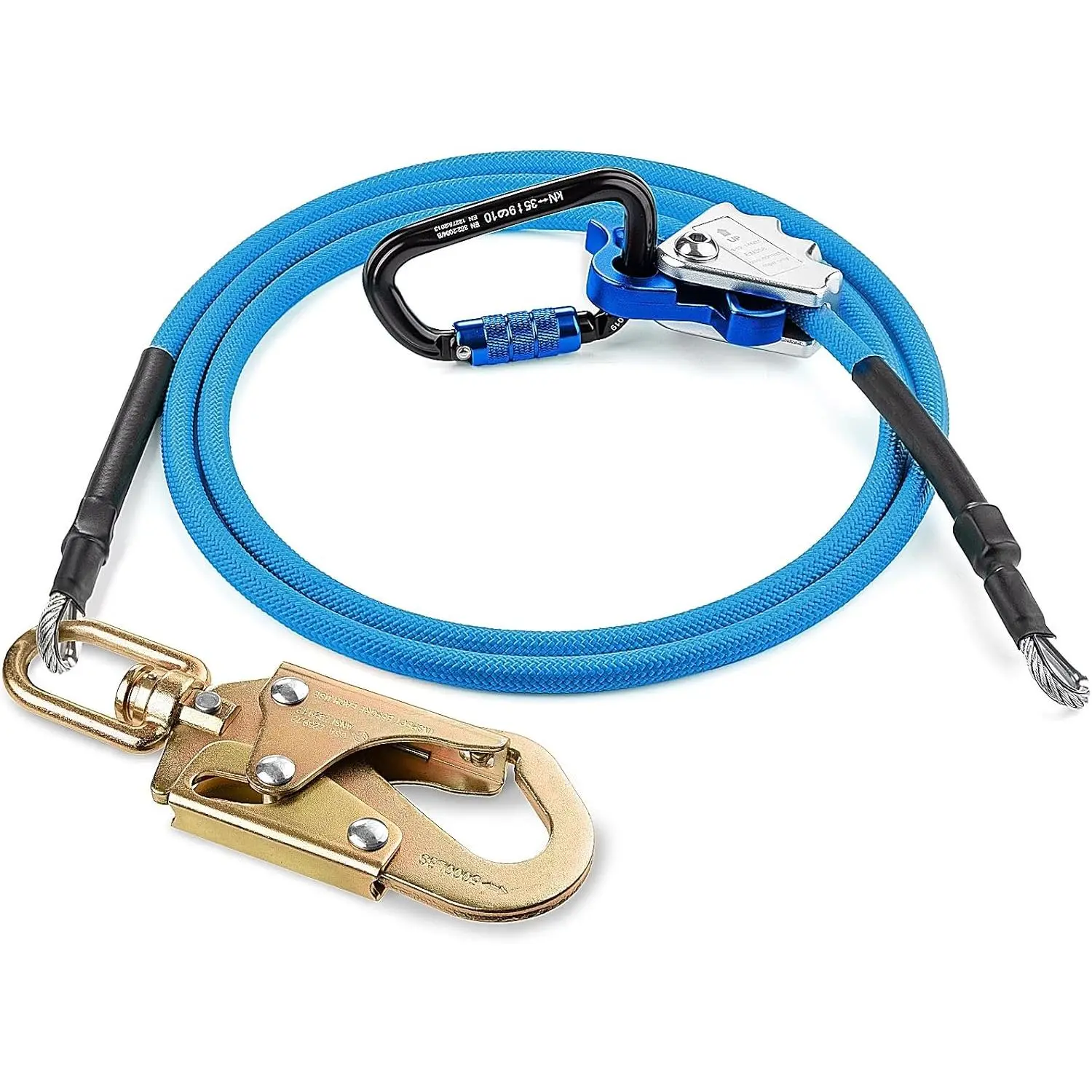 12ft Wire Flipline Tree Climbing Lanyard Kit, 1/2" Galvanized Cable Arborist Gear with Swivel Snap Hook, Triple Lock Carabiner, Rope Grab Adjuster
