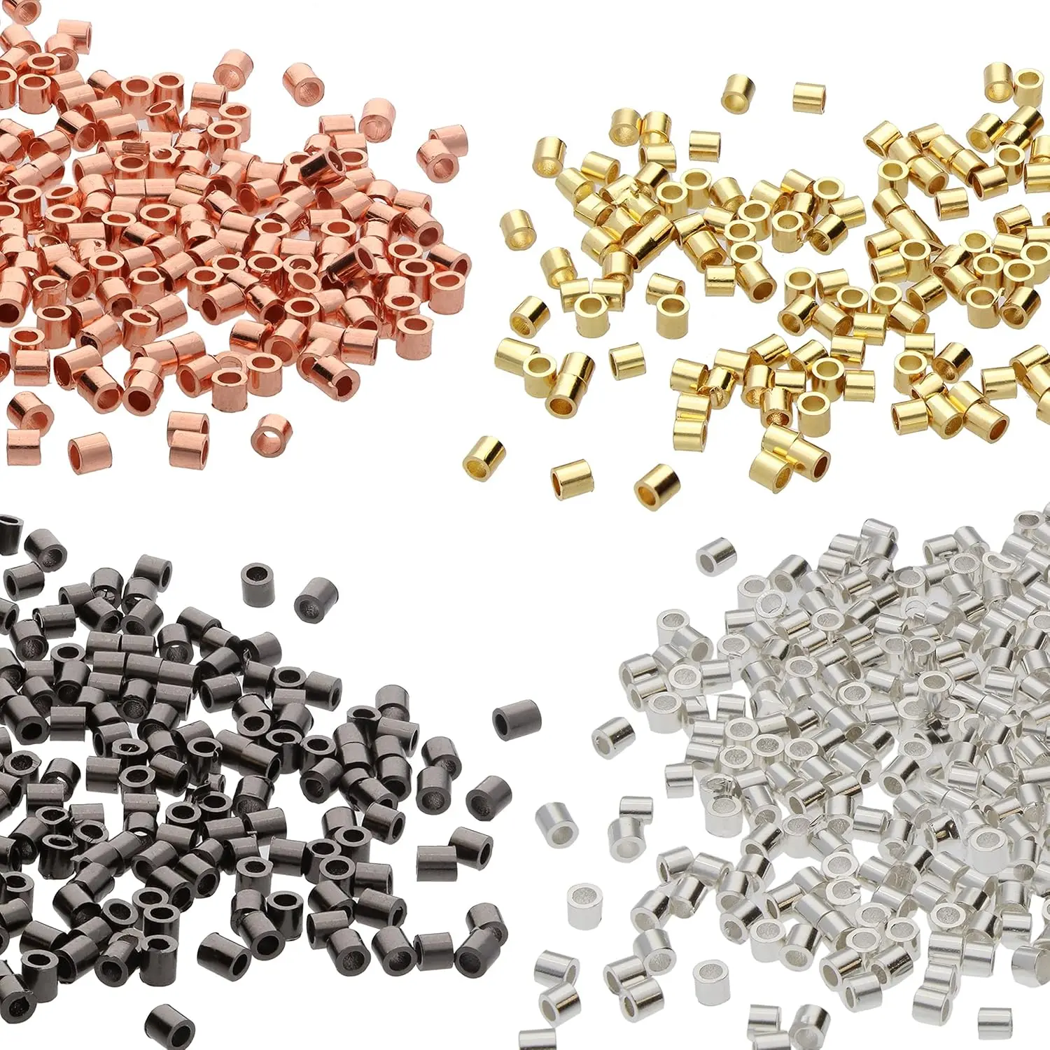 Magical Tube Crimp Beads for Jewelry DIY, 2x2mm Uniform Size, Multiple Colors, 500 Count - Uniform Cylindrical Shape, No Edges, Secures Stringing Wire and Cable Ends