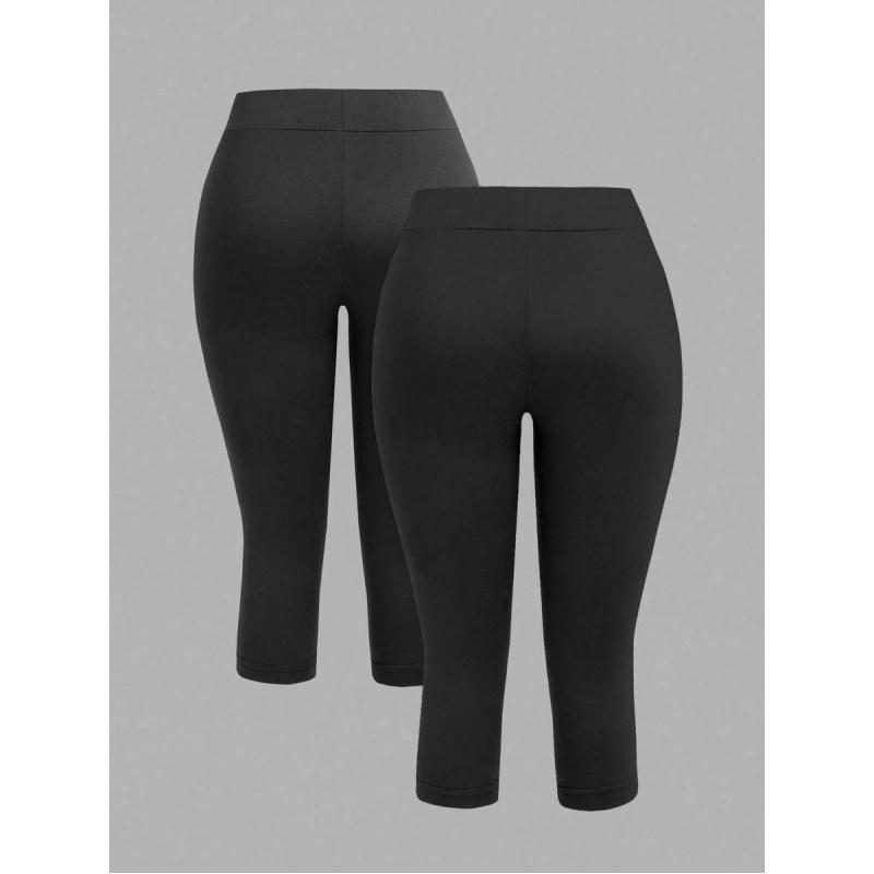ASANDY Women 95% Cotton Skinny 3/4 Leggings Black And Grey Summer Casual Yoga Activewear High Waist Breathable