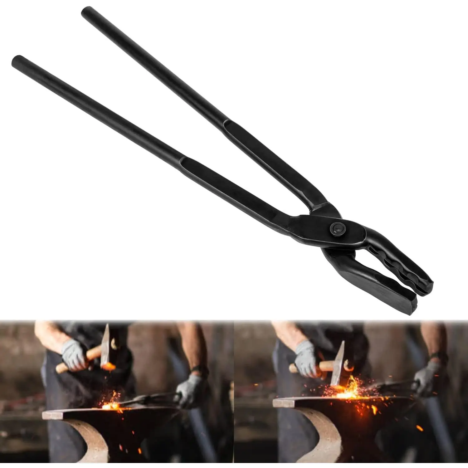 Blacksmith Tongs Wolf Jaw Blacksmithing Tool for Beginner & Professional Blacksmiths Bladesmiths & Craftsmen (15 in)