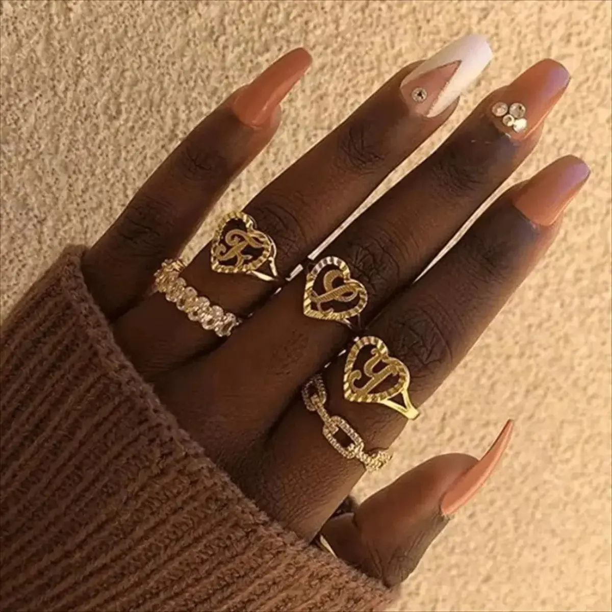 Women's Stainless Steel Open Cuff Ring, Gold-Tone Heart & A-Z Initial Letter Adjustable Ring, Minimalist Stackable Personalized Jewelry for Everyday Wear, Casual Outfits, Anniversaries, Birthdays, Valentine's Day, Friendship Gifts & Special Occasions