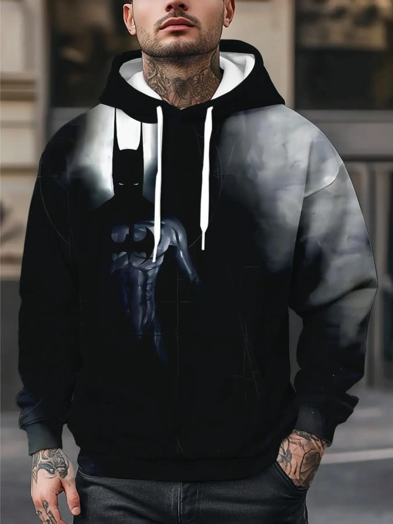 Men's Innovative Hoodie, 3D Batman Print, Casual Sports and Comfortable Daily Wear, Fall & Winter Fitted All over Print
