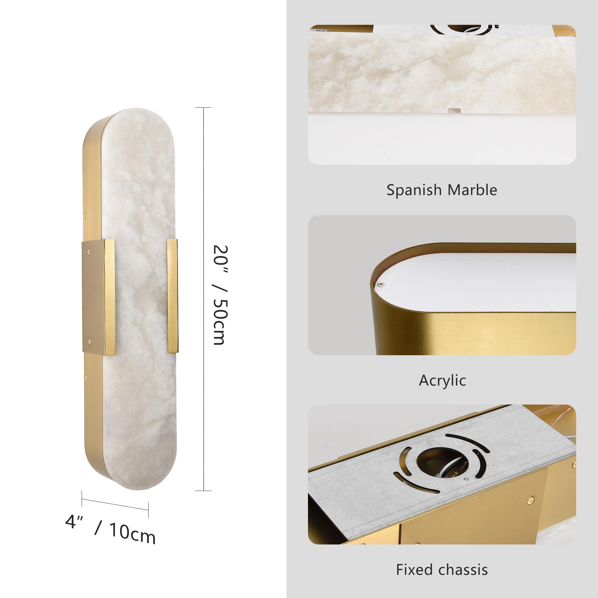Set of 2 Luxury Gold Marble Wall Sconces, Modern Natural Stone Wall Light Fixtures with Elegant Design for Bathroom, Bedroom, Living Room, Hallway & Vanity Decor