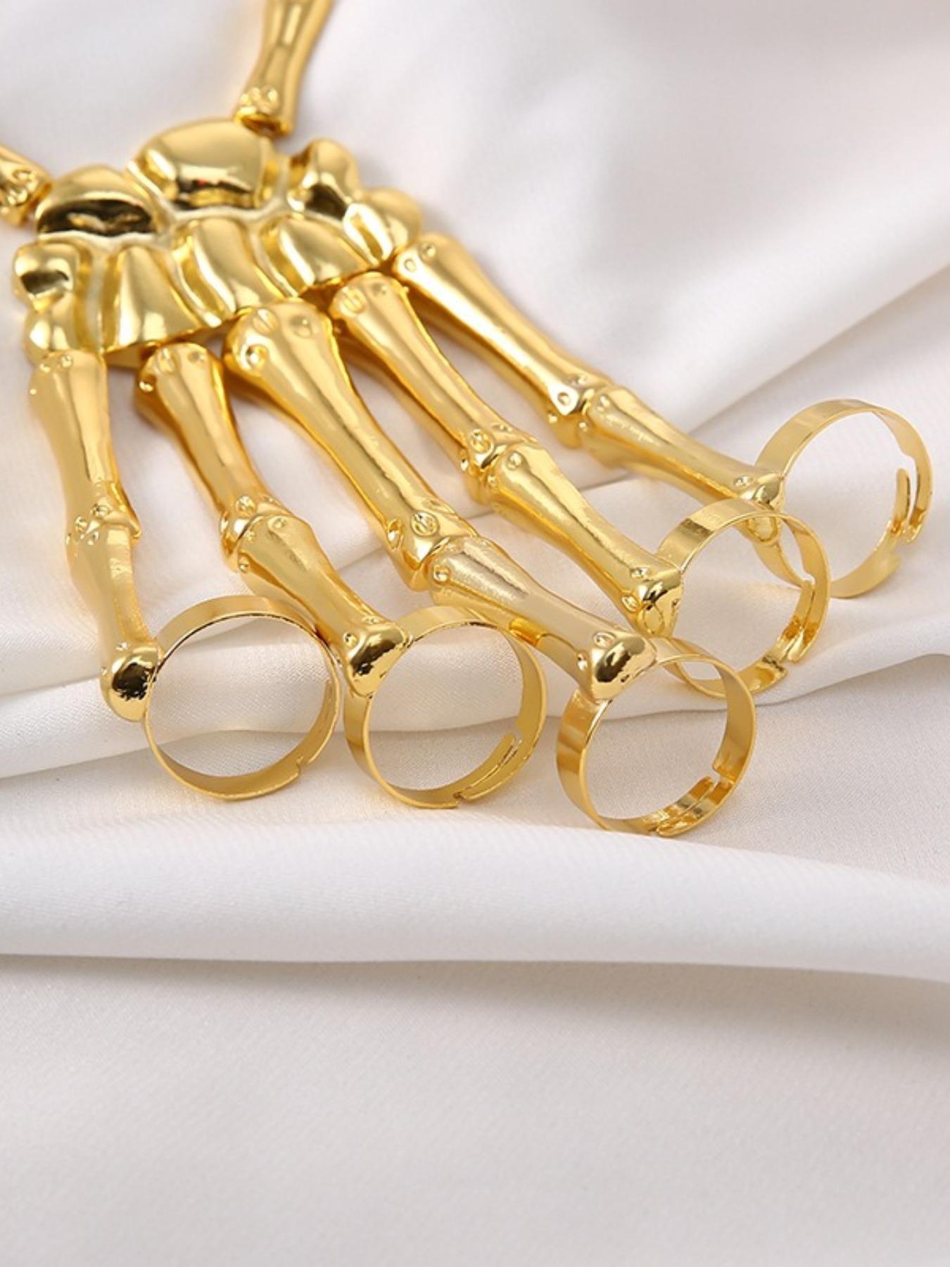 Punk Skeleton Hand Bone Design Bangle, Fashionable Hand Accessories for Women & Men, Adjustable Five Finger Ring Bracelet for Party, Daily Clothing Decor