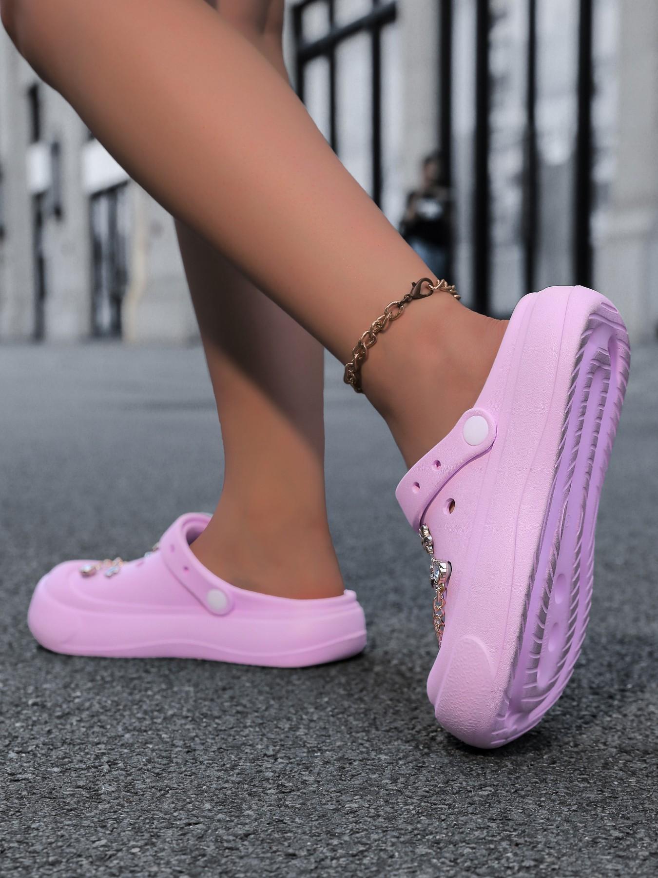 Women's Thick Sole Holey Shoes with Pearl Flowers, Unique Design Versatile Outdoor Sandals, Fashionable and Comfortable Footwear