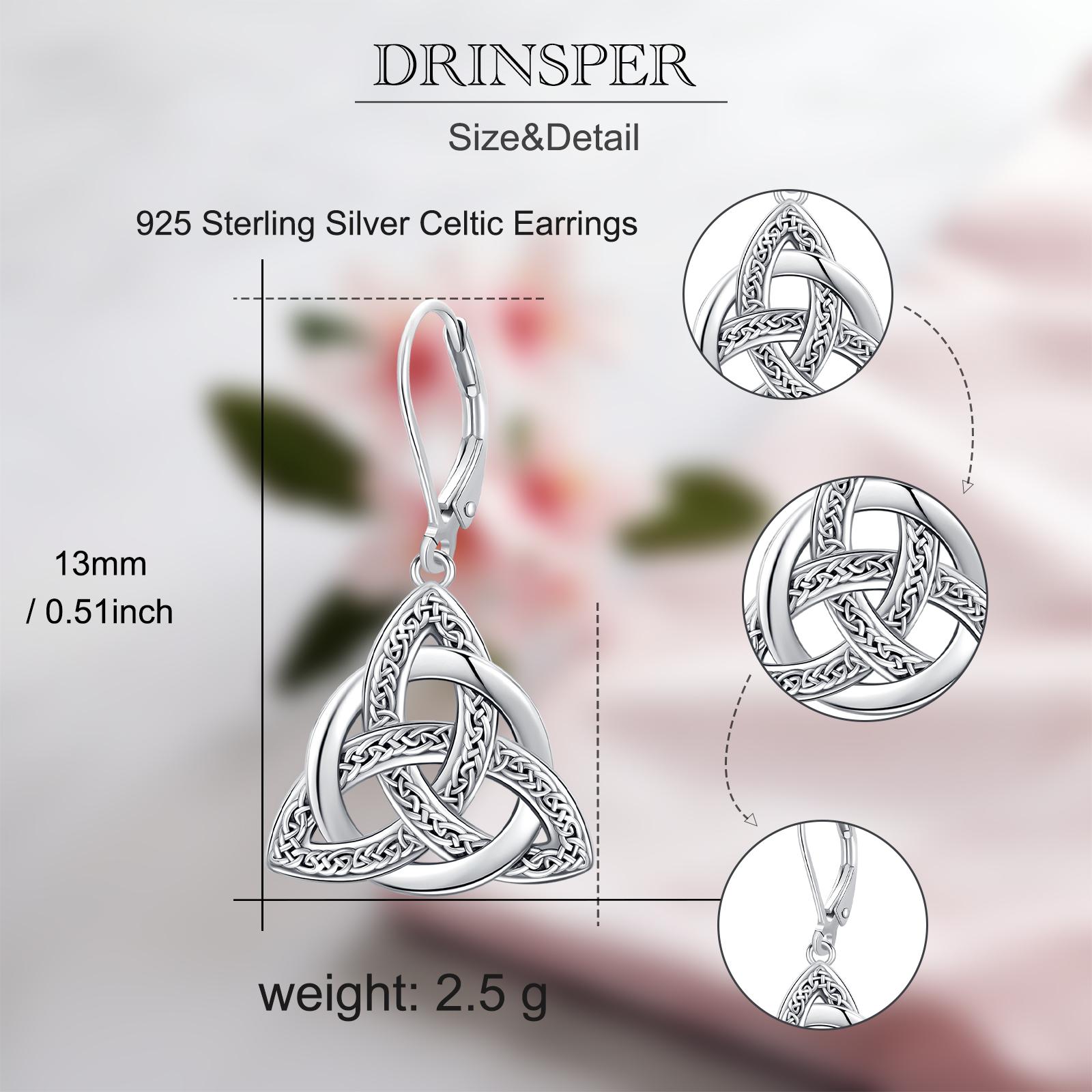 DRINSPER Wiccan Jewelry 925 Sterling Silver Triquetra Celtic Earring, Celtic Knot Triangle Trinity Pendant Earring, Star of David Pentagram Protection Amulet, Witches Trinity Knot Pendant Jewelry Gift For Man Women